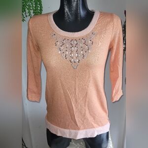 Ava & Grace Peach Colored Cropped Sleeve Top PS